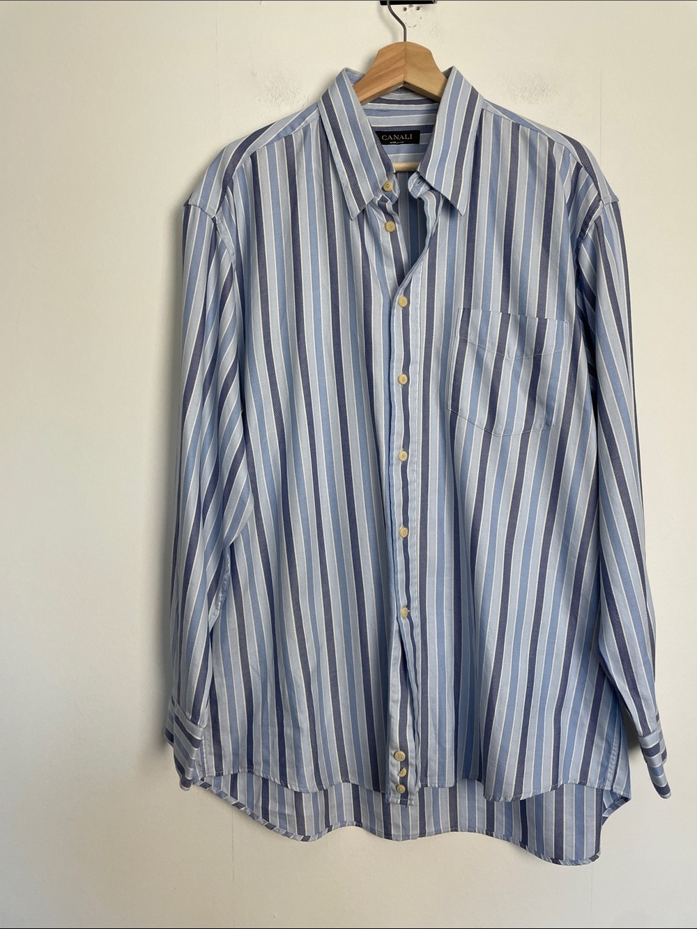 Canali Men's XL Blue Striped Long Sleeve Business Casual Shirt Button-Down Italy - Picture 2 of 8